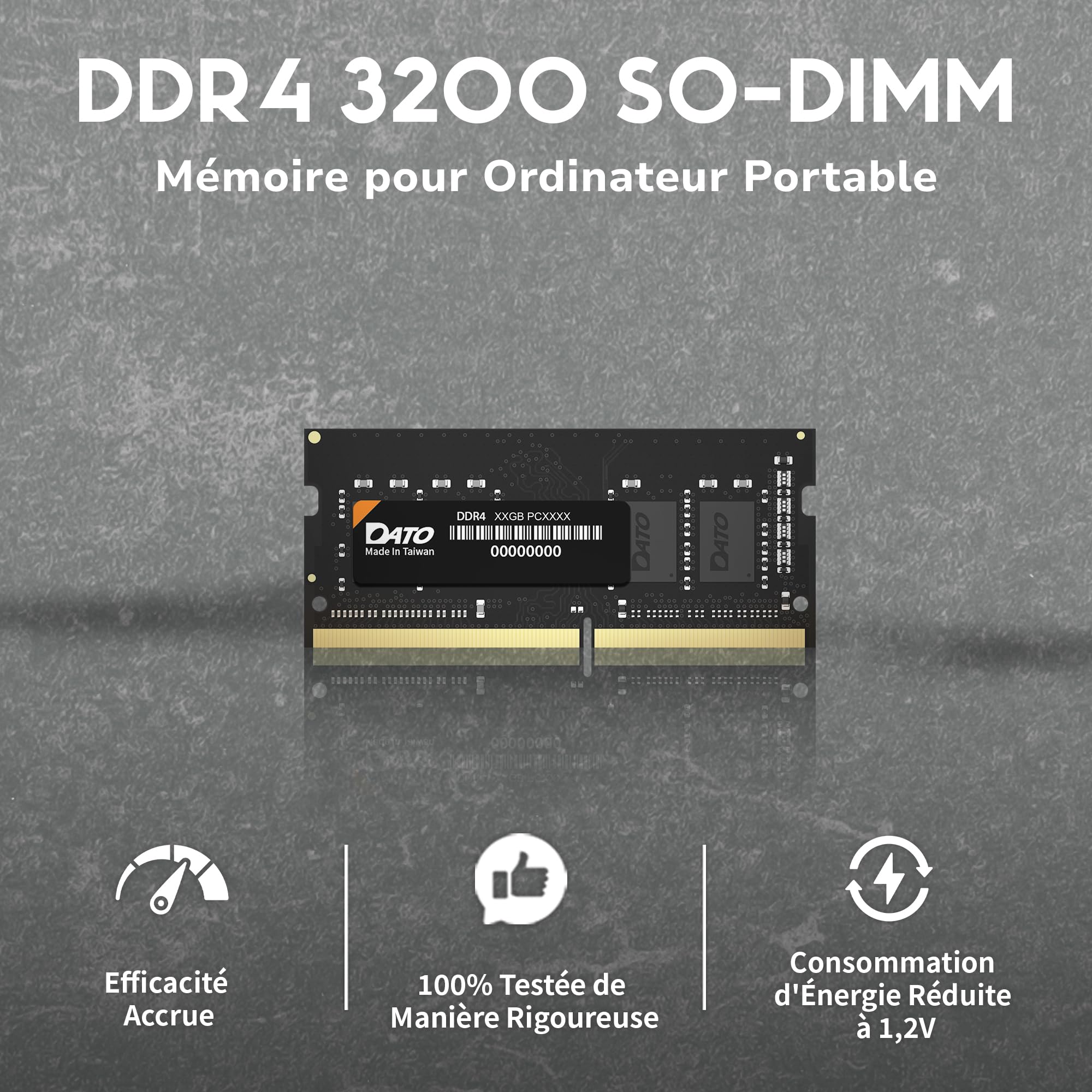 DATO 16Go DDR4 3200MHz PC4-25600 Non-ECC 1.2V CL22 260 Broches SODIMM Ordinateur Portable Module de mémoire Mise à Niveau