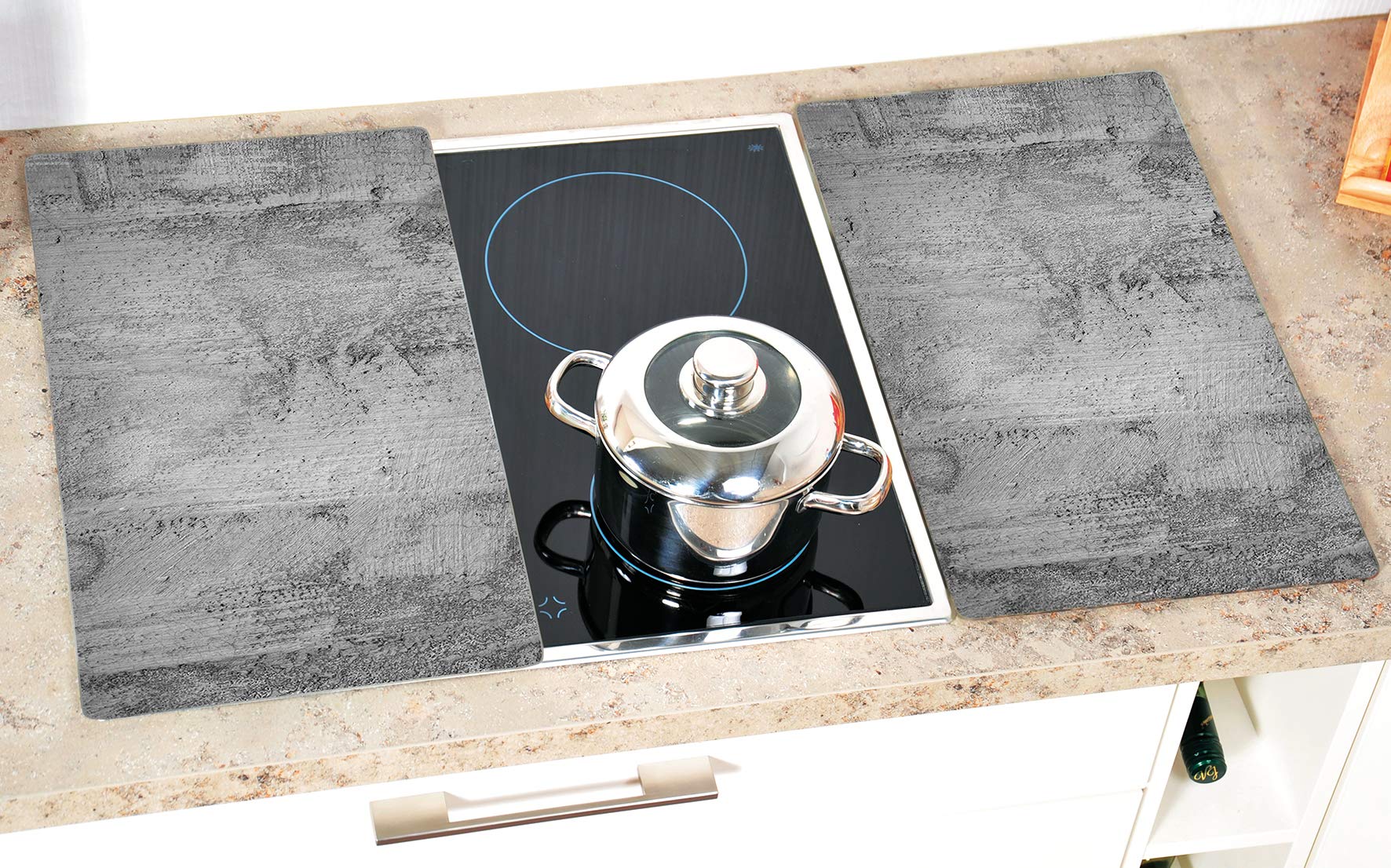 Kesper | Multi-Glasschneideplatte 2er Pack, Material: Glas, Maße: 52 x 30 x 0.5 cm, Motiv: Beton, Farbe: Grau | 36540 13
