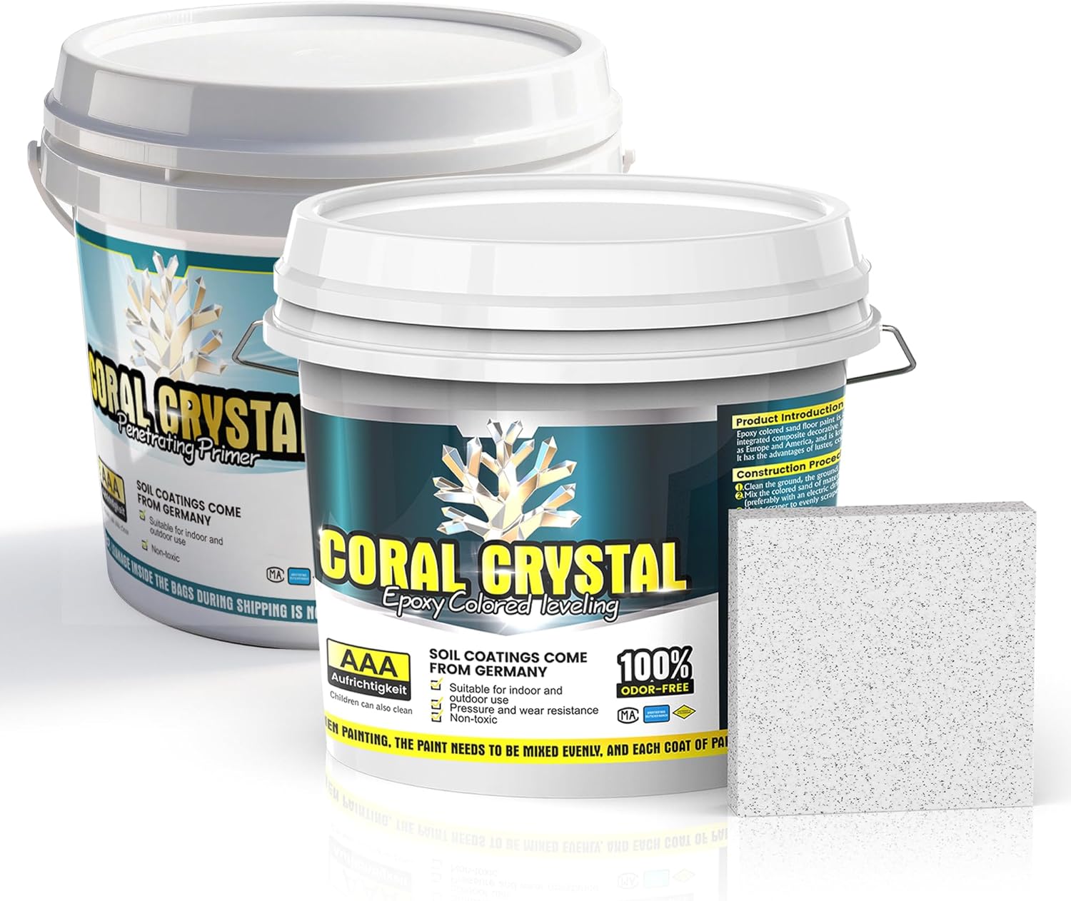 Epoxy Colored Sand Floor Paint(White Gray,5KG) and Penetrating Primer(5KG) Kit–Easy Pour & Roll Application to Waterproof & Renew Garage, Basement, Porch, Patio