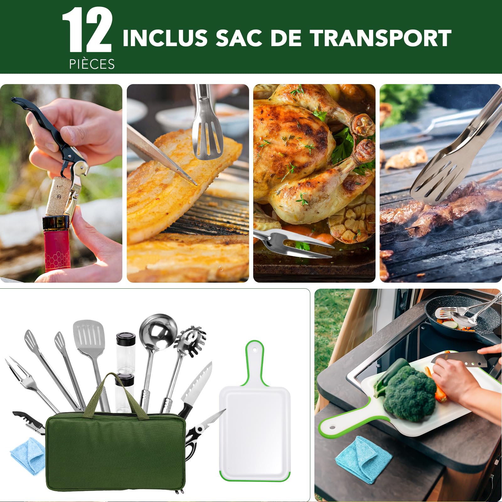 E EASTSTORM Set de Cuisine Camping, Ustensiles de Cuisine de Camping-Car Accessoires de Camping, Kit Camping pour la Randonnée, l'escalade, Le Plein Air, La Survie dans l'arrière-Pays