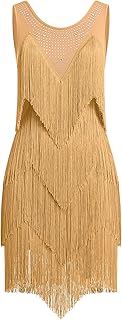 Rhinestones Layered Fringe Dress Ballroom Latin Dance Dress for Women Ti...