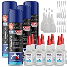 Magic Chems CA Glue with Activator 8 x 3.5 oz + 4 x 16.9 fl oz, Cyanoacrylate Glue and Activator, Super Glue with Activator, CAGlue and Accelerator, Medium 4 Pack