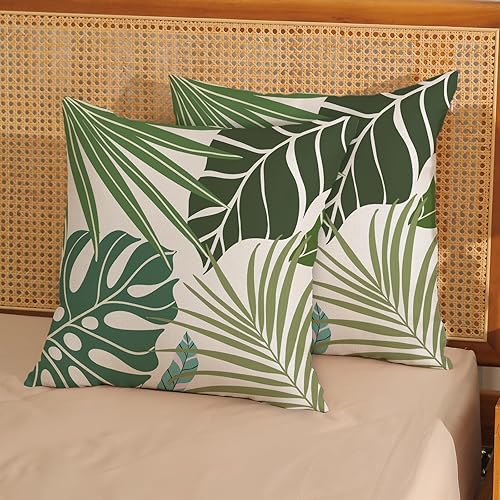Miniatura 4 de Juego de 2 fundas de almohada tropicales de 16 x 16 pulgadas, color verde, verde azulado, aguamarina, coral, naranja, hojas de palma, para sofá,