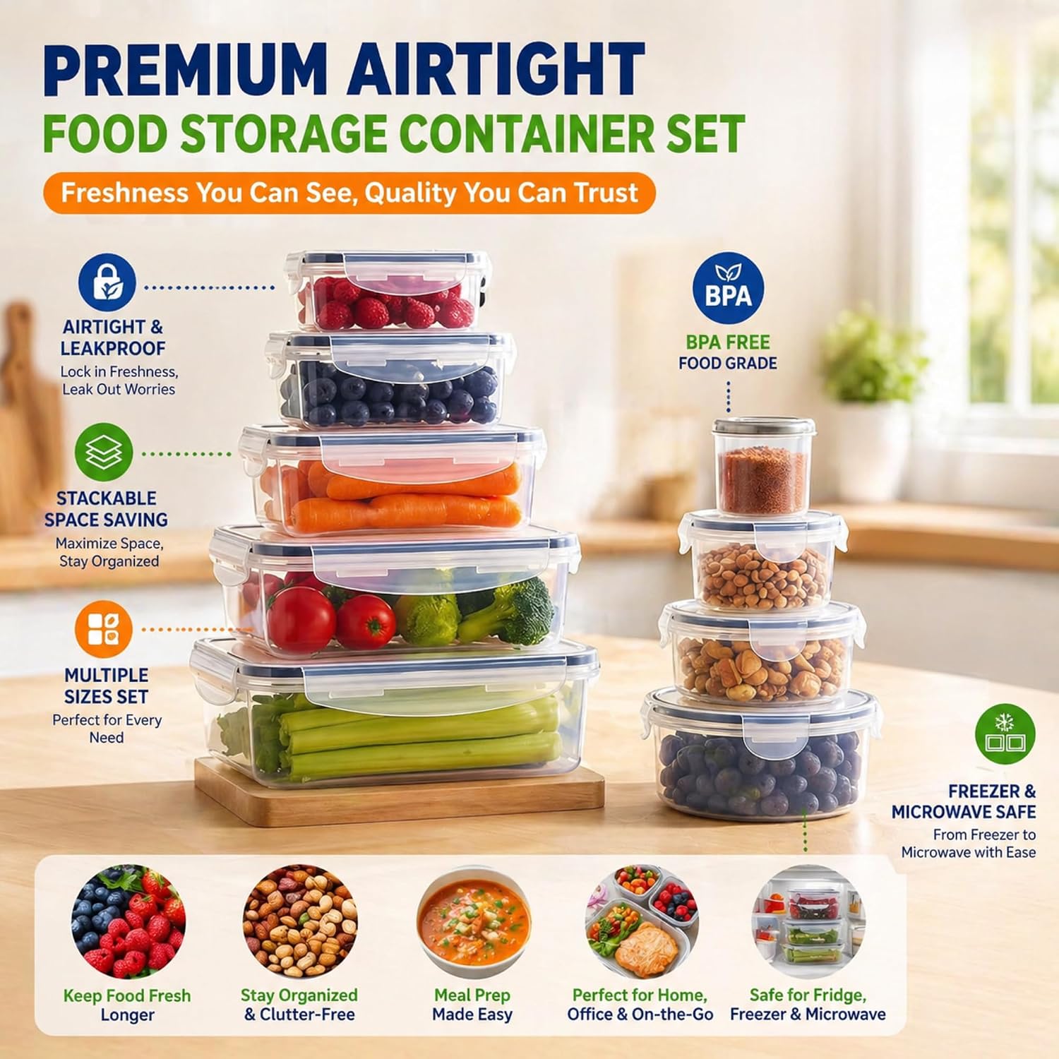 50 PCS Food Storage Containers with Lids Airtight (25 Containers + 25 Lids), Leakproof BPA-Free Meal Prep Containers, Microwave Freezer Dishwasher Safe, Stackable Kitchen Pantry Organization image 3