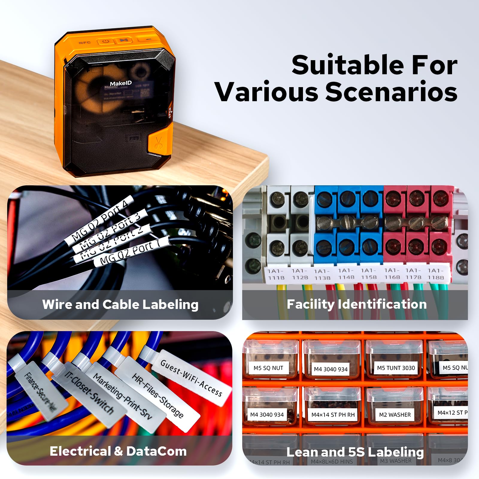 Makeid Etiquetadora industrial P31, impresora portátil con Bluetooth con etiqueta de 0.7 pulgadas de ancho x 26.6 pies de largo, máquina de etiquetado de alambre y cable para lugares de trabajo,