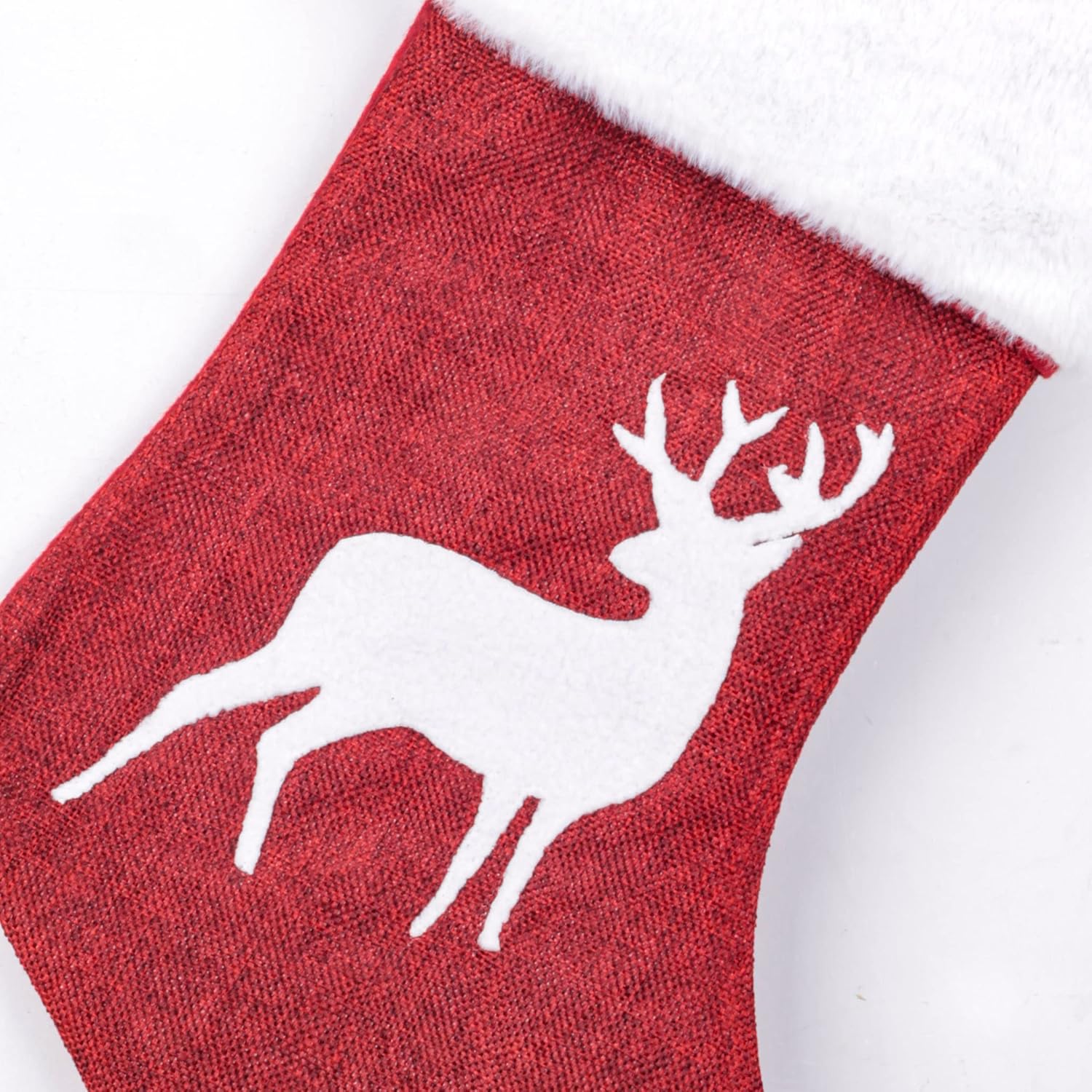 4 Pack Christmas Stockings Set, Christmas Stocking Soft Classic Red White Fireplace/Mantle Hanging for Family Holiday Xmas Party Decorations Snowflake Tree Deer Design(Set 4 Stocking 18 inch)