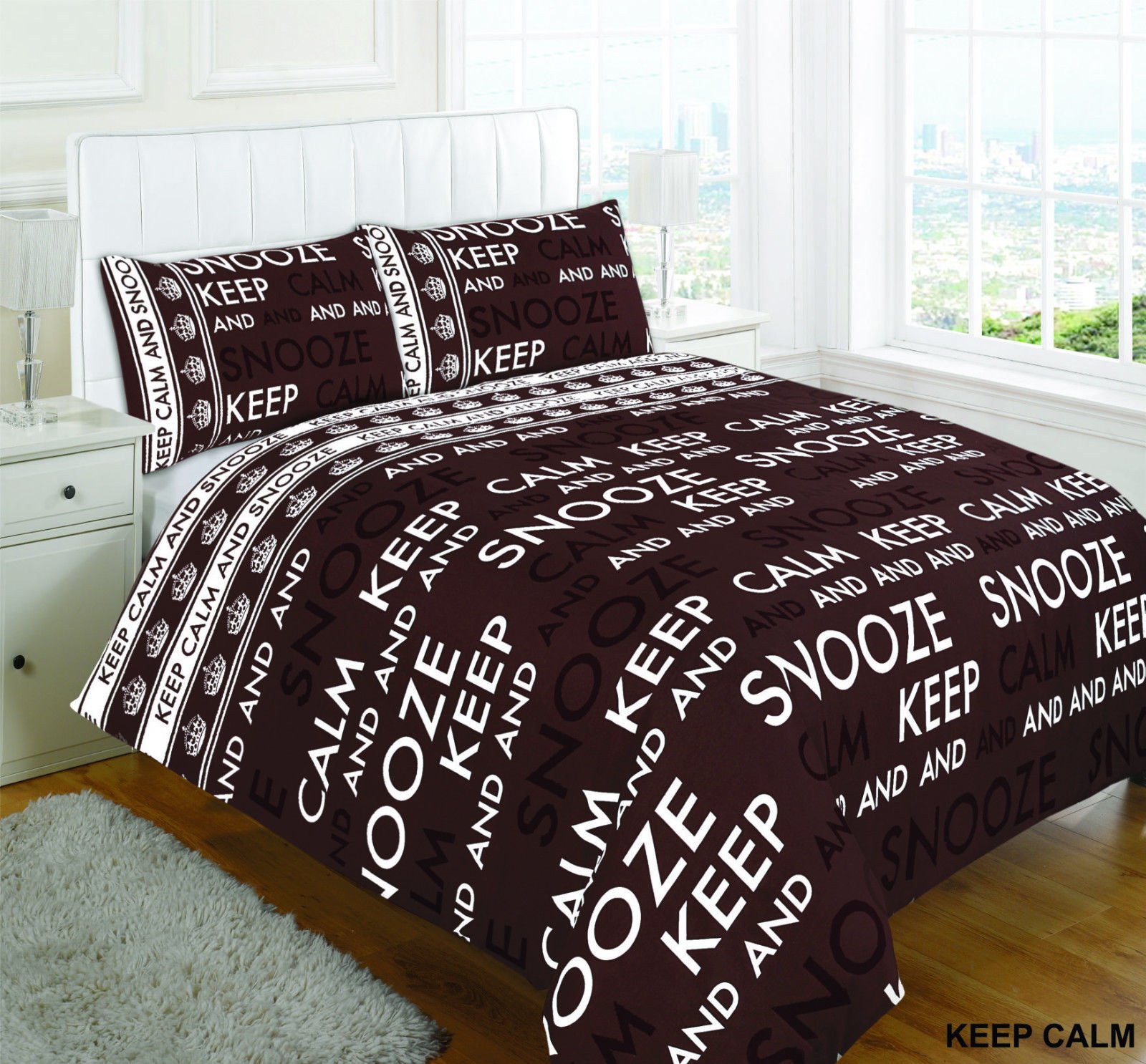 De Lavish Keep & Calm Snooze Chocolate Duvet Cover Set King Size With Pillowcases Quilt Reversible Poly Cotton,