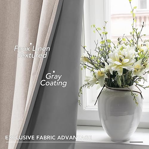 Miniatura 3 de Deconovo - Cortinas opacas 100% de lino sintético con ojales, cortinas para dormitorio y 2 paneles