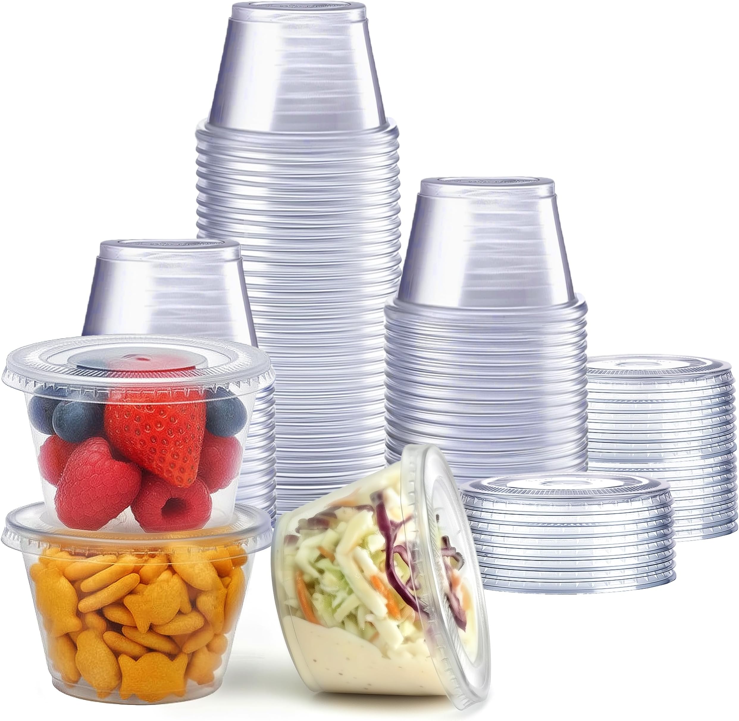 4 oz Jello Shot Cups with Lids [100 Count] Clear Plastic Portion Containers, Condiment Cups for Sauces, Dressings & Samples – Durable, Stackable, Leak-Resistant (Formerly Comfy Package)