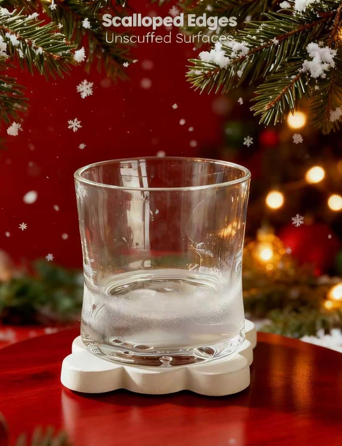 Marble Coasters Set of 4, Handcrafted Drink Protectors, Natural Stone Coaster Bar & Table Decor, Modern Desk Aesthetic Accessories, Non-Slip Luxury Gift (Marble White Square Scalloped)