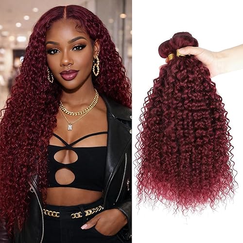 LUMWAV 99J Burgundy Jerry Curly Human Hair Bundles 22 24 26 Inch 3 Bundles Brazi