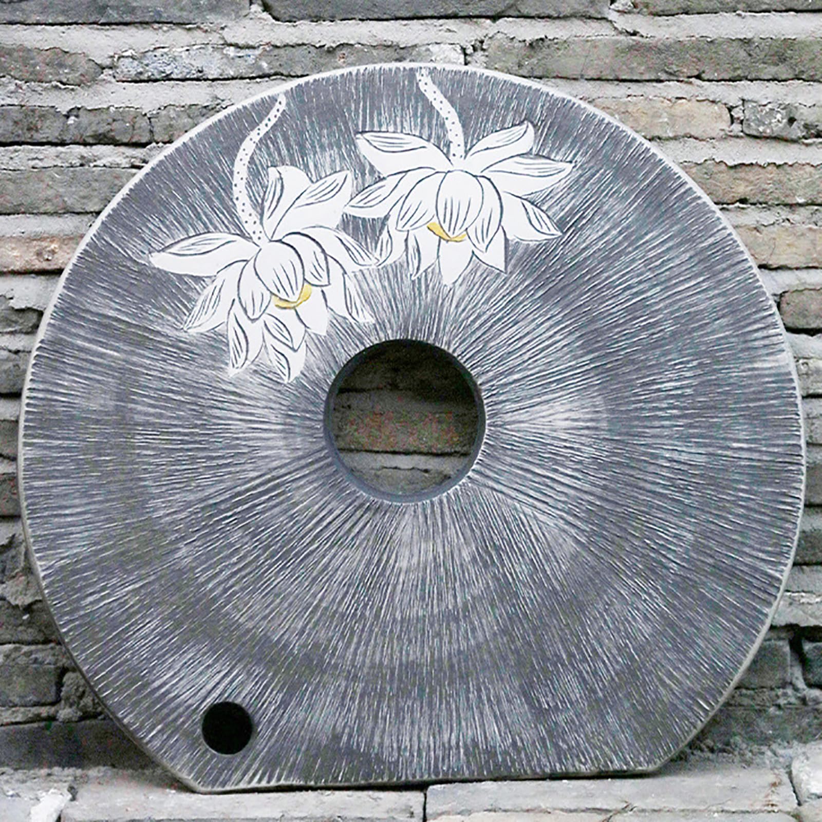 Lavello a colonna in ceramica realizzato a mano, lavabo in argilla caolino, lavello rustico rotondo autoportante per uso interno ed esterno