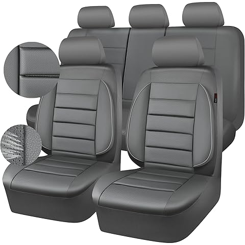 CAR PASS Leather Seat Covers Full Set Universal Water Resistant 3D Foam Back Support, Luxury Comfort Automotive 5 Seat Covers All Season Fit for SUV,Sedan,Van, Airbag Compatible Elegance (Gray)
