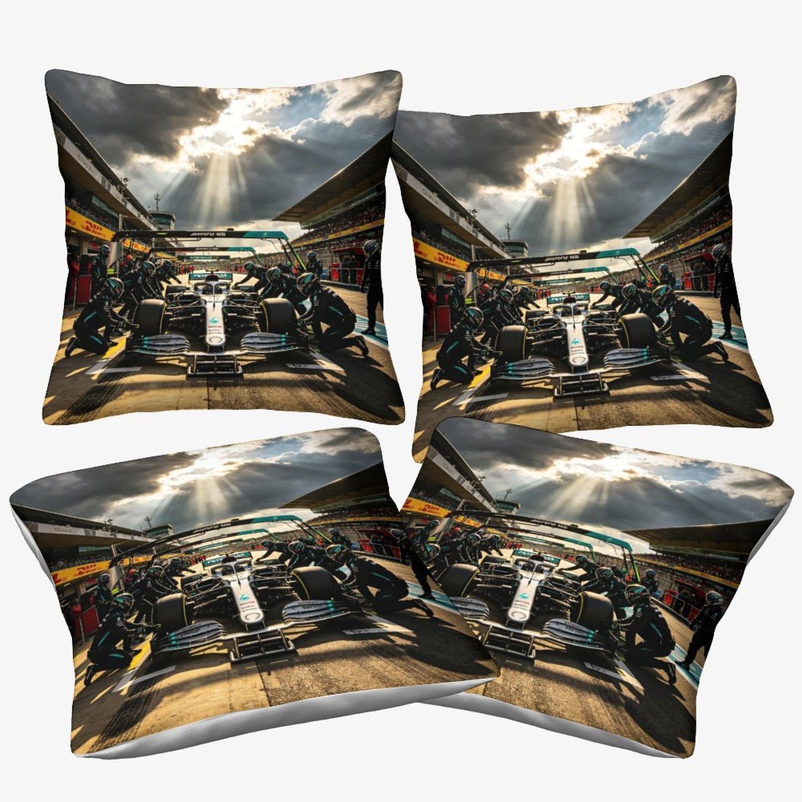 Xiaopangxy Mercedesse Racing Cushion Cover, 45X45cm, 4 Pcs Decoration Pit Stop Pillow Cover Outdoor Throw Pillow Case Home Garden Decor