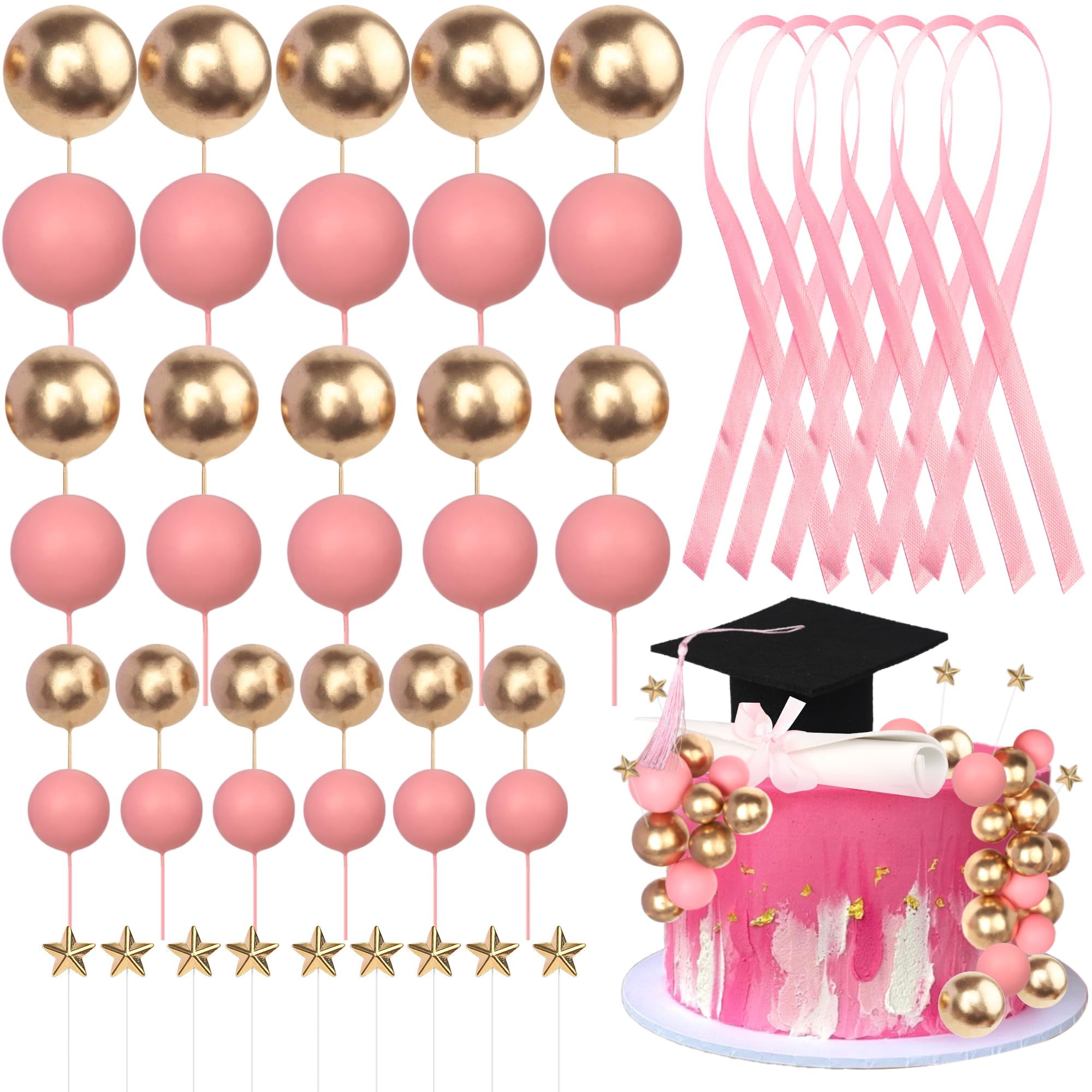 24 Pack Graduation 2025 Cake Toppers Graduation Cap Diploma Balls Congrats Grad Cake Picks for Class of 2025 High School College Senior Cupcake
