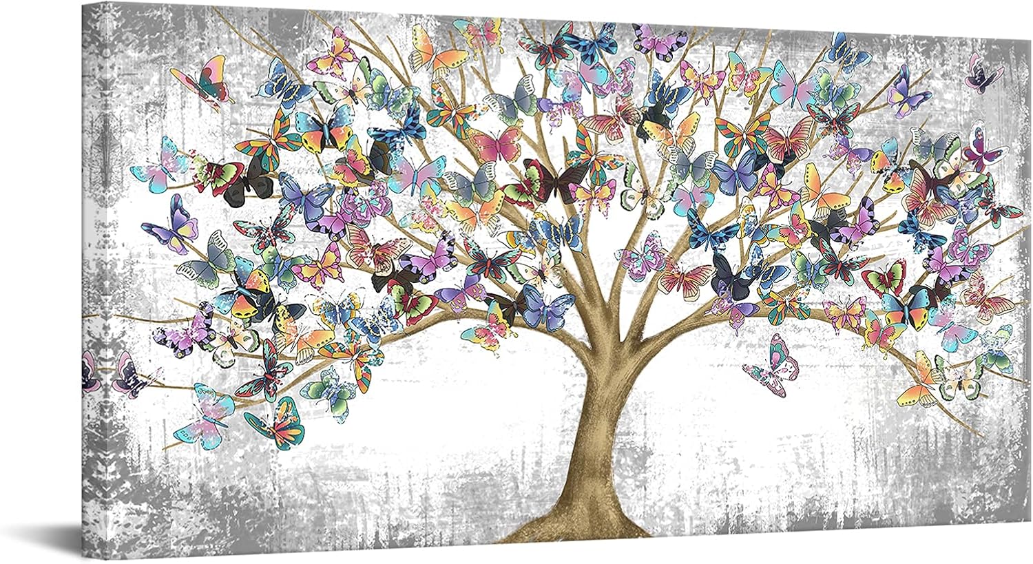 RyounoArt Butterfly Pictures Wall Art Large Tree of Life Painting on Canvas Framed Colorful Butterflies Prints Artwork for Living Room Bedroom Decor 24"x48"