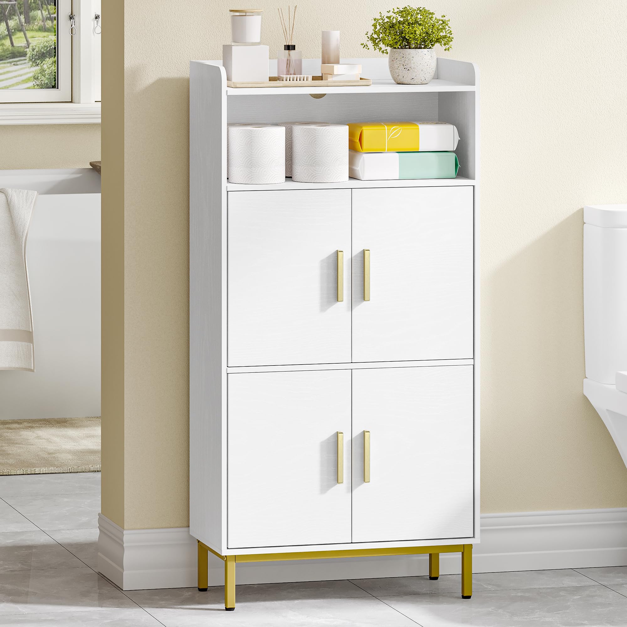 Hzuaneri Armario de Baño, Armario de Almacenamiento, 2 Puertas de Mueble y 1 Espacio Abierto, Estantes Ajustables, Baño de Casa, Sala de Estar, Estudio, Dormitorio, 30 x 60 x 120 cm, Blanco SC45613G
