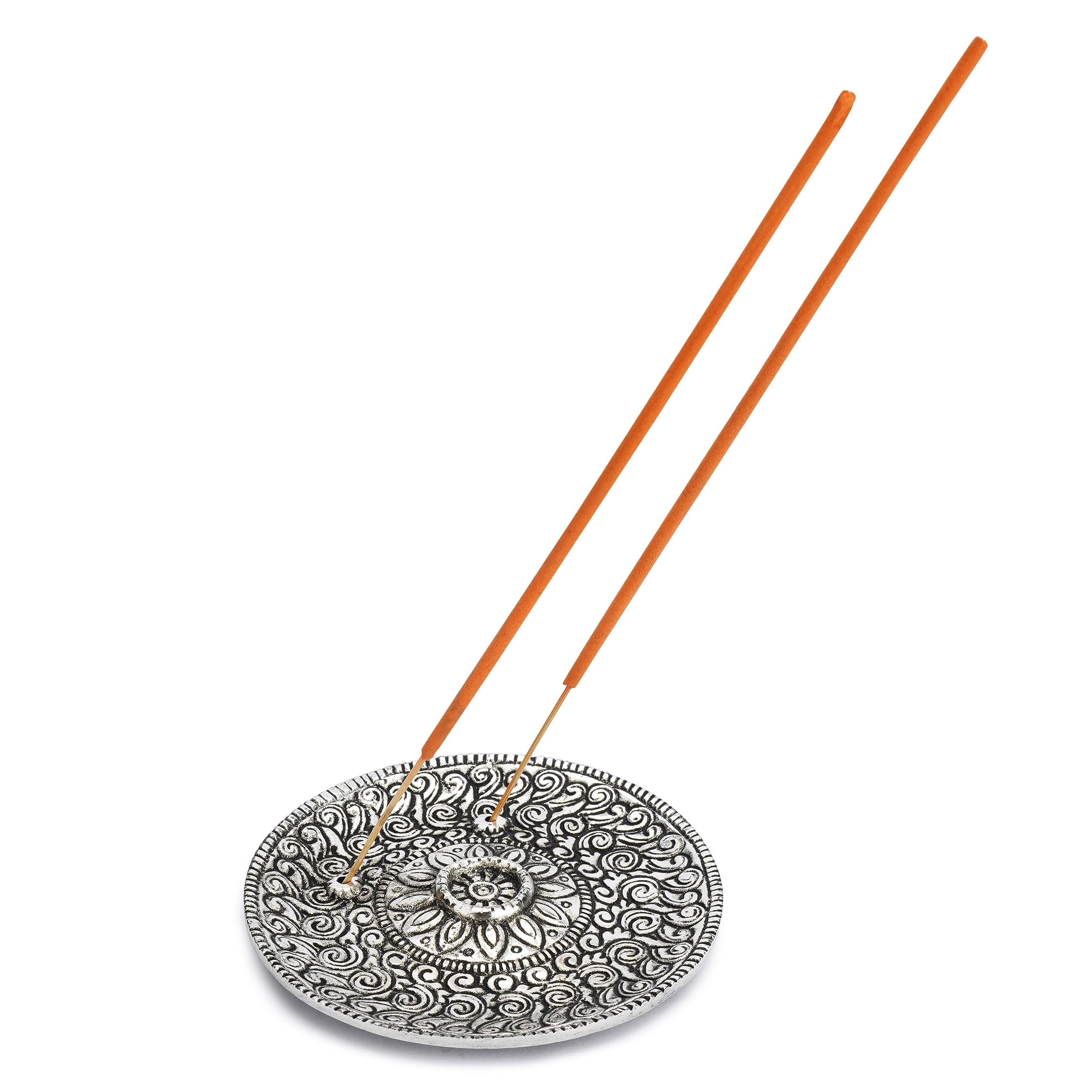 Ajuny Aluminium Ronde Wierookstokjes Houder Brander met Asvanger Tibetaanse Stijl Wierookhouder Meditatie Accessoires Spirituele Woondecoratie Geur