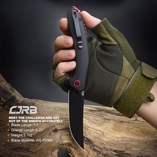 Miniatura 6 de CJRB Cuchillo táctico, pequeño cuchillo de bolsillo plegable con hoja de acero AR-RPM9 y mango G10 para hombres al aire libre, supervivencia, caza,