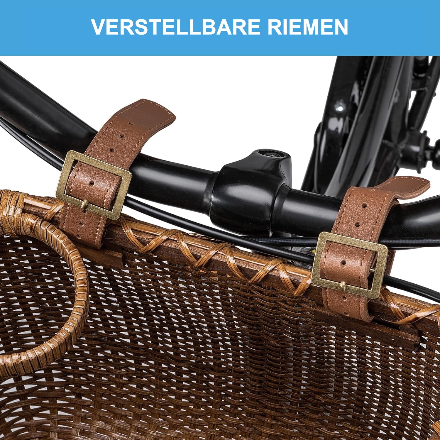 CXWXC Fahrradkorb – Handgefertigte Rattan-Fahrradkörbe für Mädchen und Frauen – Fahrradkorb vorne mit Kaffeetassenhalter für Beach Cruiser, Roller, Ebike