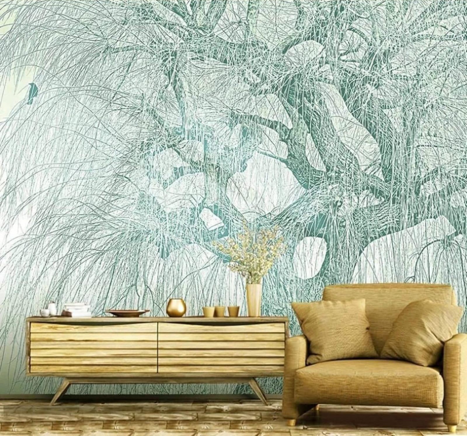 Hand Drawn Fresh Large Trees Pattern 3D Wallpaper Easy Install Feature Office Living Room Sofa Bedroom TV Background Wall Decoration-300cm×210cm