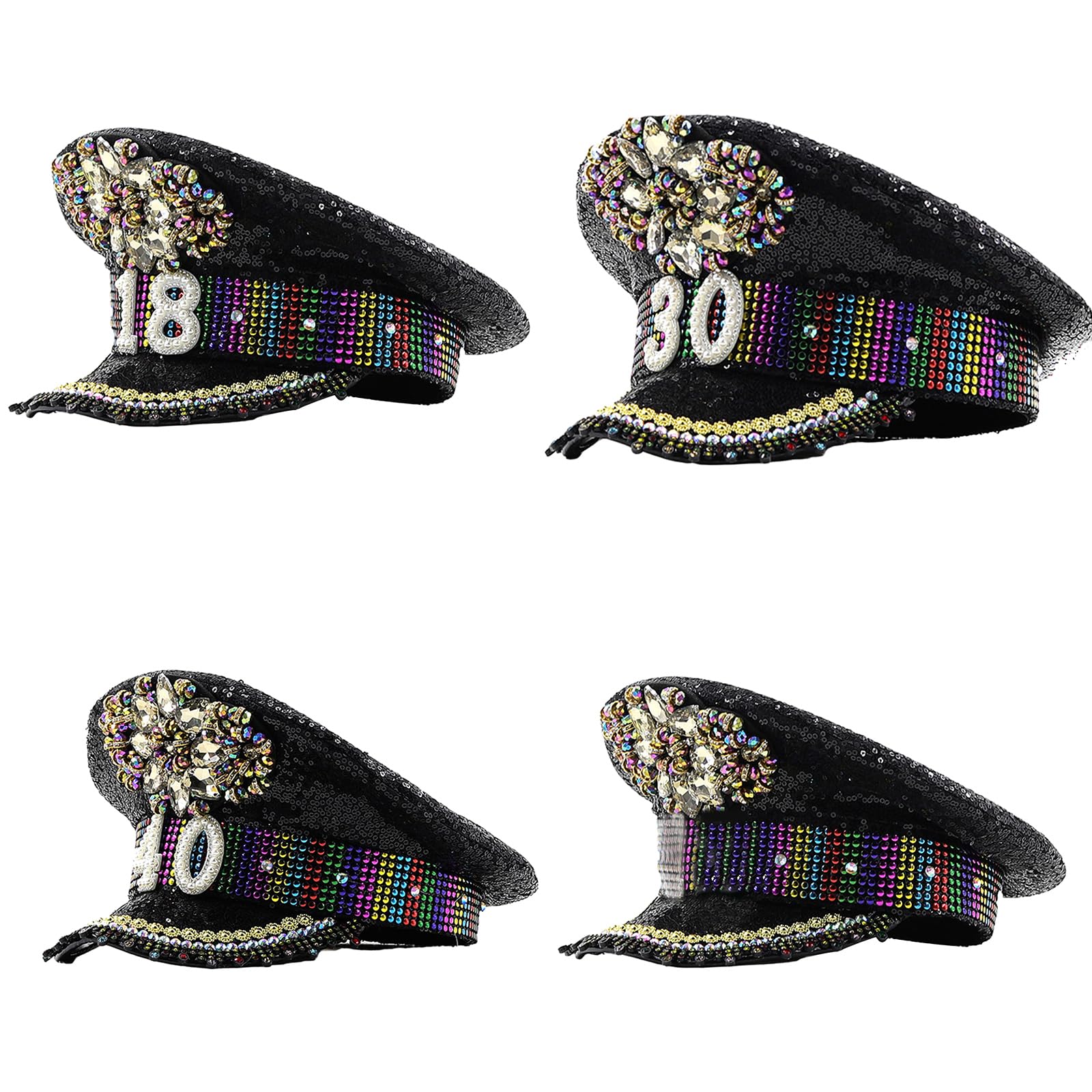 Strass-Paillettenhut für Damen, Hochzeit, Braut, schwarzer Sergeant-Hut, modischer Geburtstagsparty, Kapitän für Nachtclub, Party, Braut