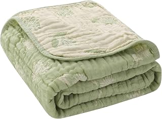 HardNok Ultra Soft Muslin Baby Blanket - Made with Organic Cotton, Earthy Botanicals Jacquard Swaddle & Crib Quilt, 43x43 (Sage Green Floral)