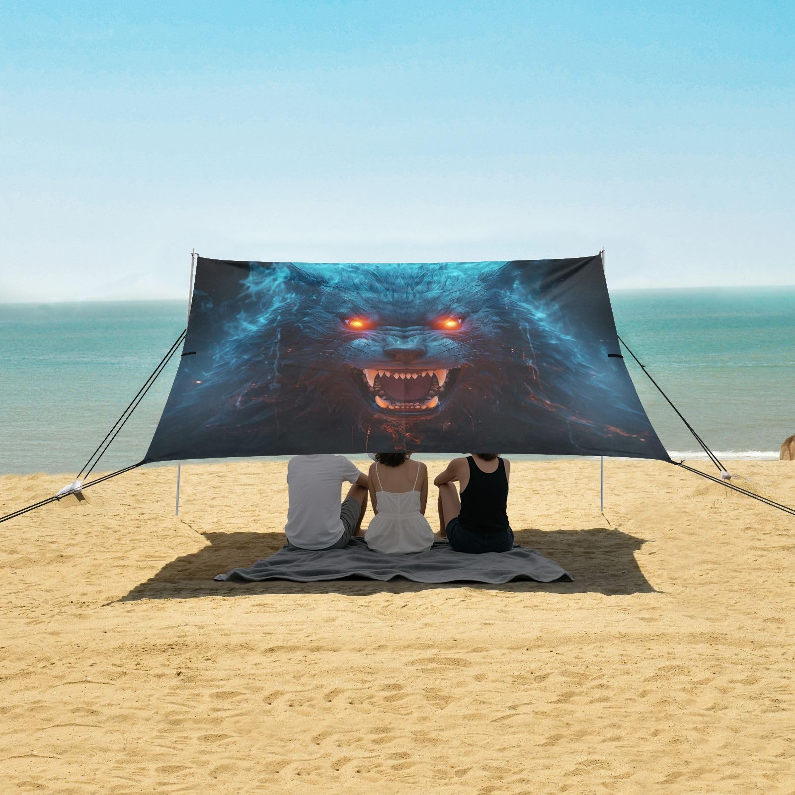Lobo Azul Fresco Tienda de Playa de FáCil Montaje,Toldo Parasol para Camping con Sacos de Arena,Palas y Estacas para Picnics Al Aire Libre