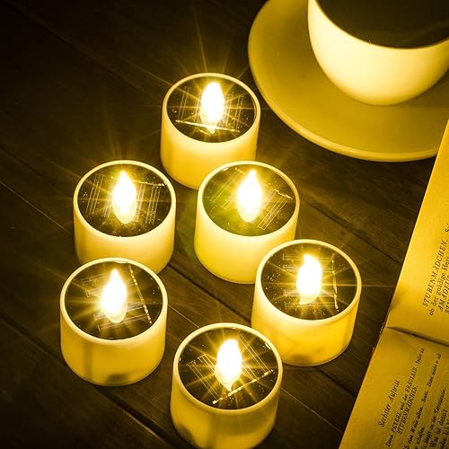 SoulBay 6pcs Solar Power Tea Lights Outdoor Candle Flameless Flicker