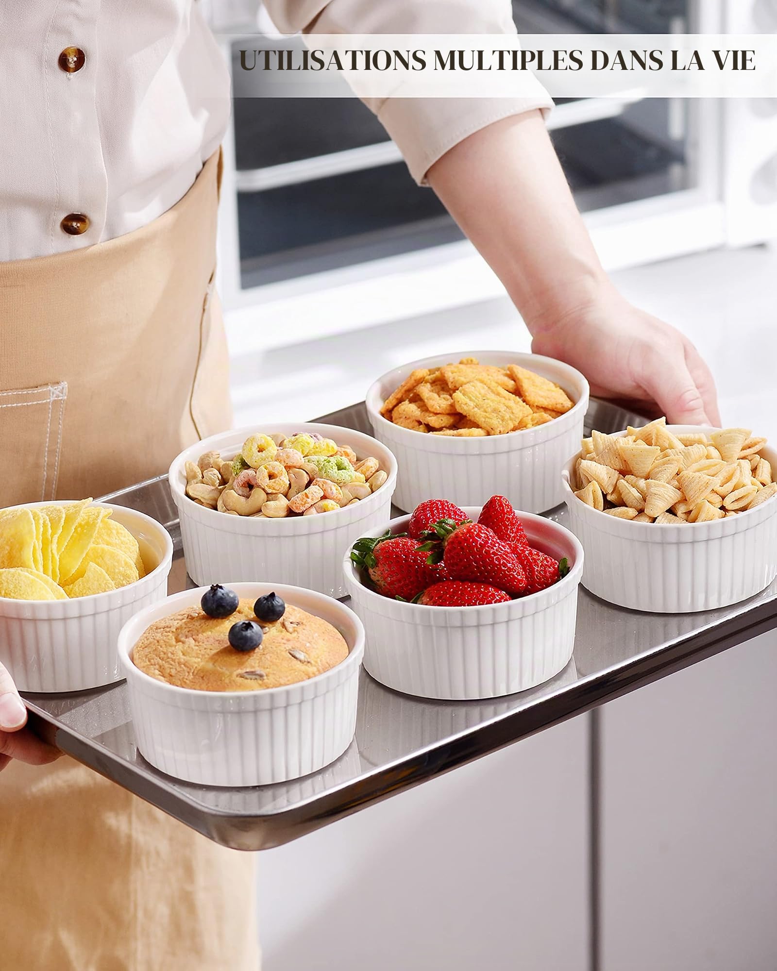 MALACASA Série Ramekin Dish, Lot 12pcs Mini Ramequin Terrines Moule à Pâtisserie Soufflé Crème Brulée Cupcake Muffin Bols Snack en Porcelaine 4,3"/11x11x5cm