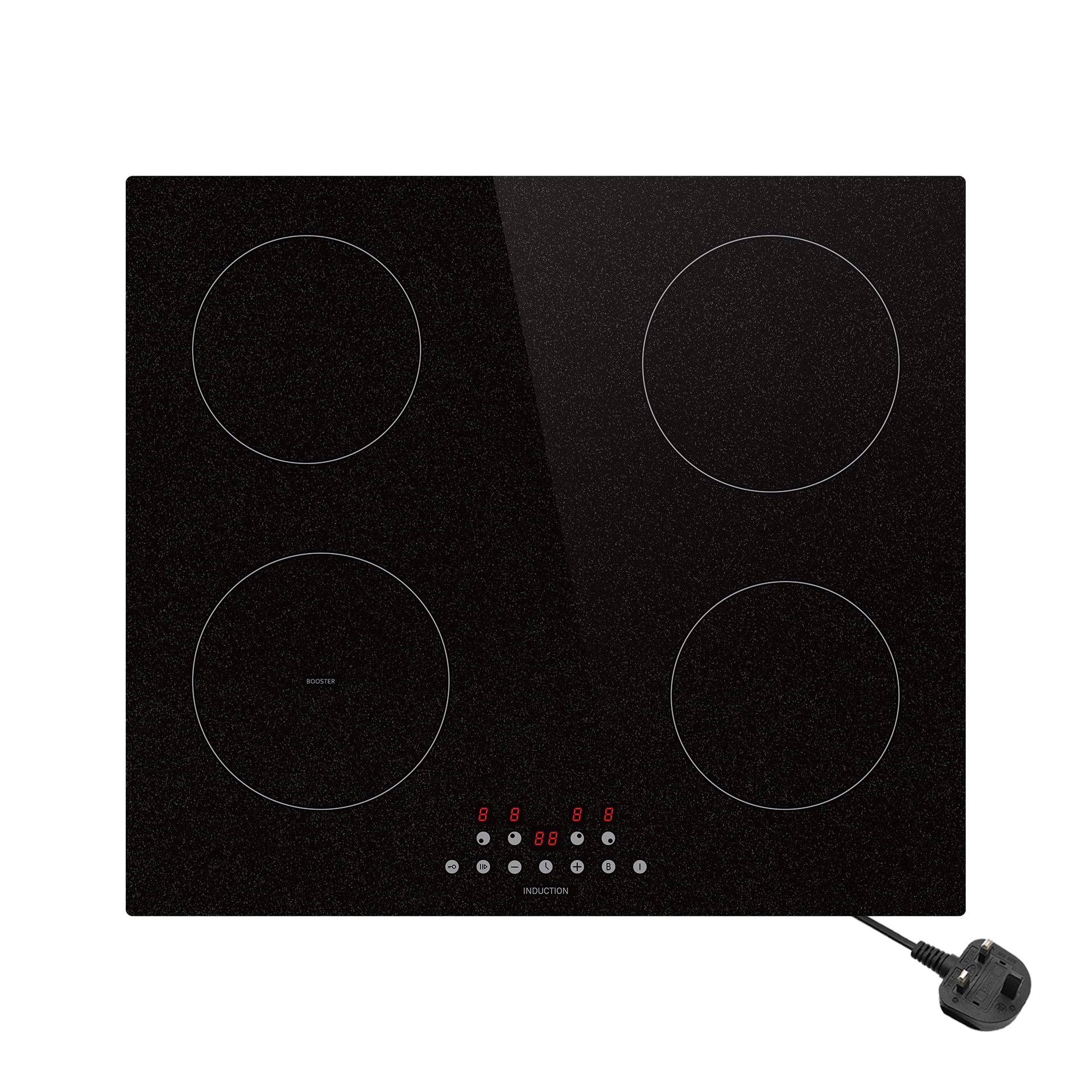 13amp Plug in Electric Induction hob, STARCHARTS 13amp Plug and Play Electric Hob, 2800W, 4 Zones Induction Hob with Touch Control, 9 Cooking Power Levels, Child Lock, Boost, Snowflake Pattern Style