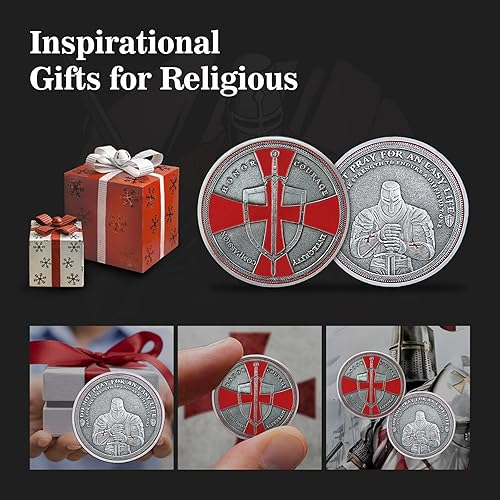 Miniatura 6 de BHealthLife Monedas de desafío de la Cruz Roja de Caballero Templario Paquete de 5 Monedas Religiosas Conmemorativas Regalo