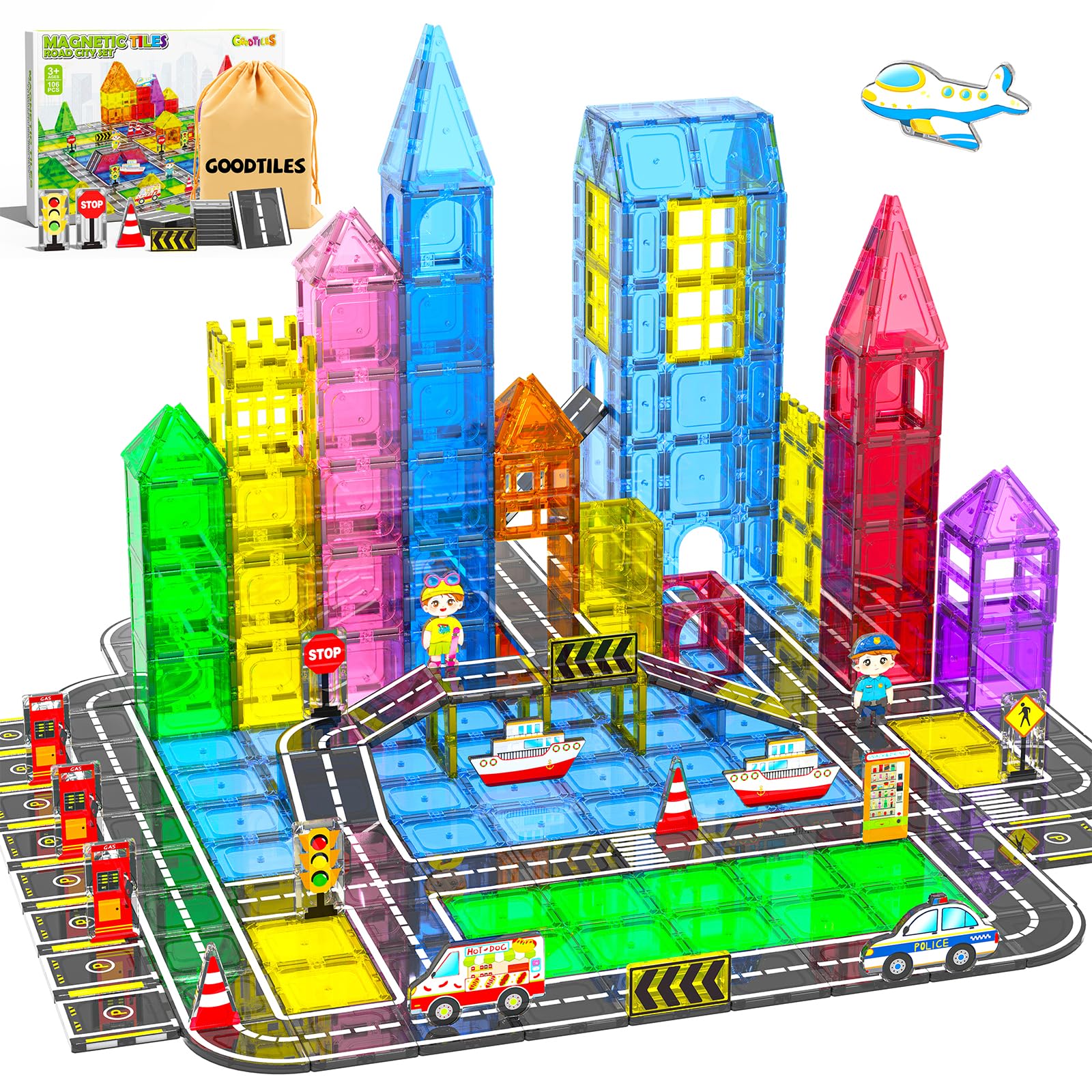 Photo 1 of 106Pcs Christmas Magnetic Tiles, Magnetic Building Blocks, Preschool Montessori Toys Gift for 3+ Year Old Boys and Girls, Sensory Toys for Kids Aged 3-5 and 4-8, Ideas for Toddler with Autism