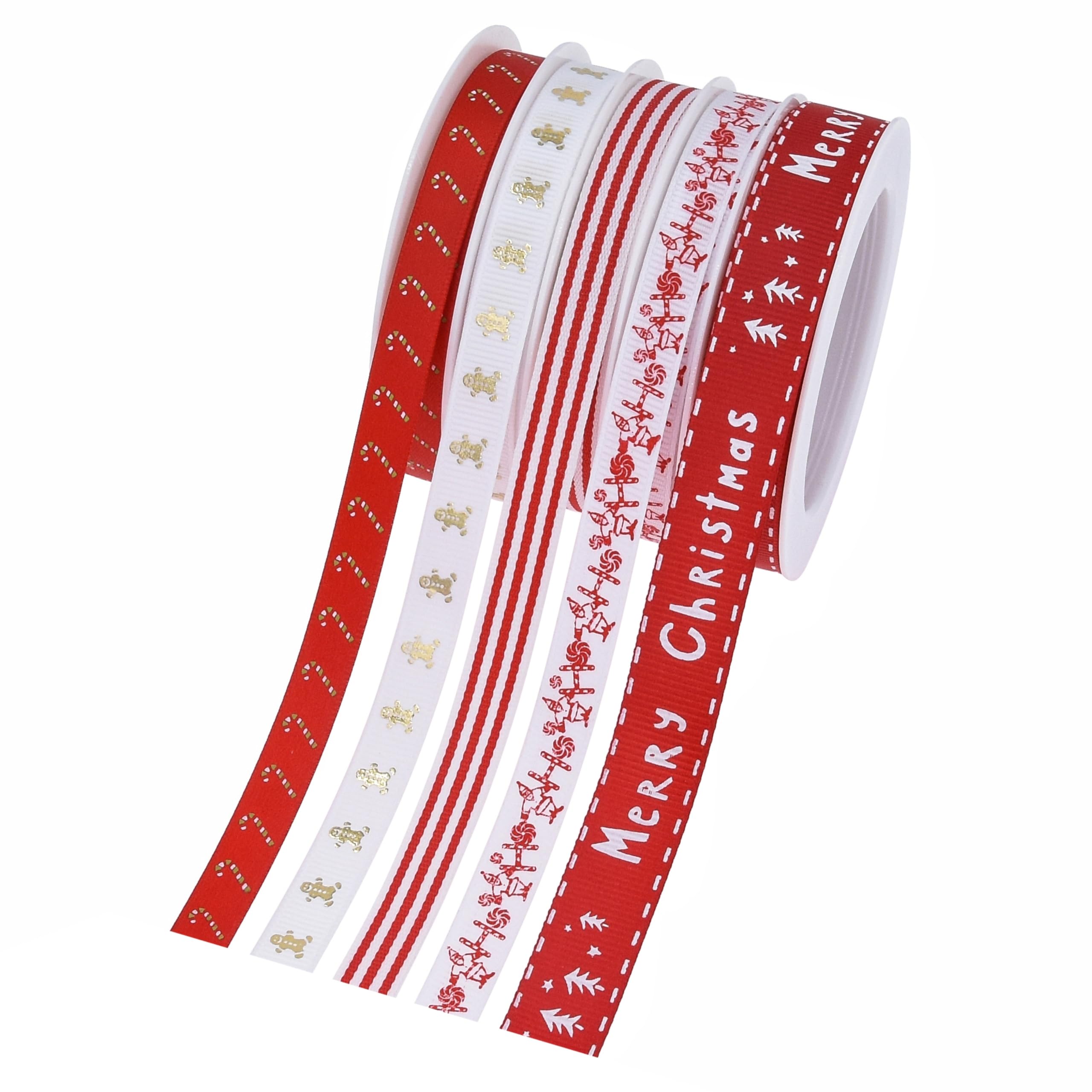 ankbrats 5 Rolls 5 Meters Christmas Ribbon, Merry Christmas Gingerbread Man Candy Gold Stamping Satin Ribbon - Image 3
