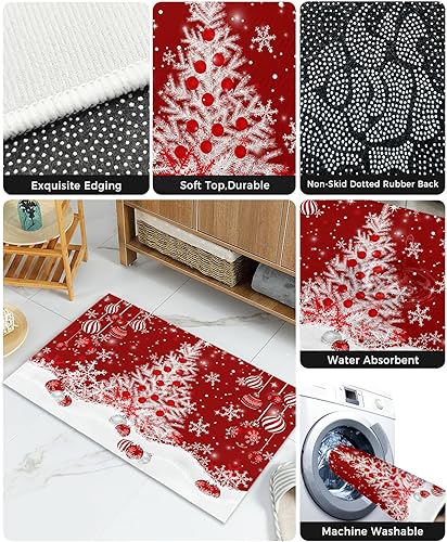 Miniatura 7 de ALAGEO Tapete de Navidad para árbol de Navidad, bolas de Navidad, tapete de bienvenida de Navidad, tapete de Navidad con copo de nieve rojo, tapete