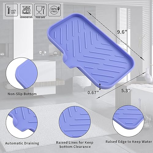 Vista 287 de Jaboneras de baño de silicona con boquilla de drenaje, organizador de fregadero de baño y cocina, soporte para esponja, bandeja de jabón para Gris
