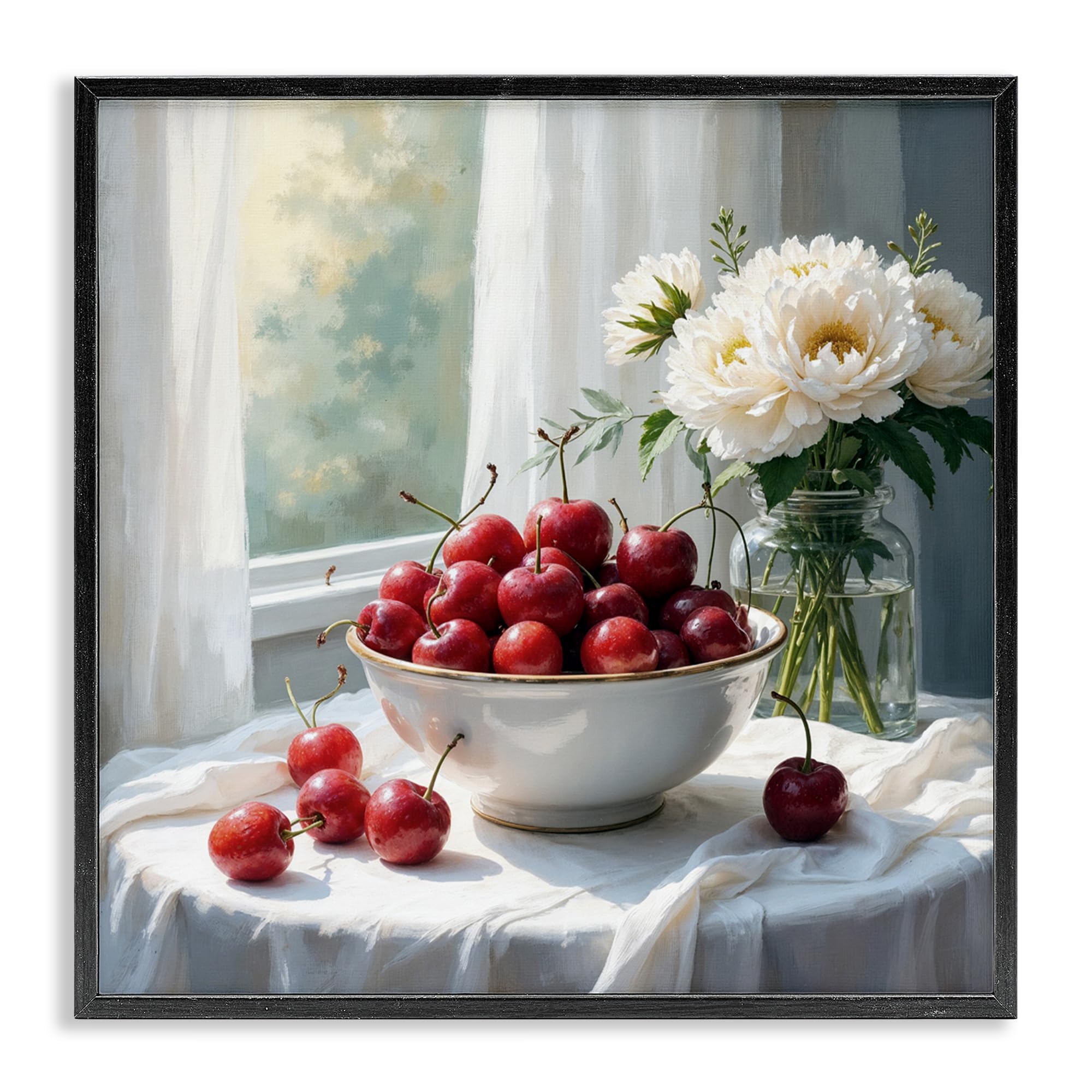 'Cherries & Flowers Still Life'| Framed Giclee Art