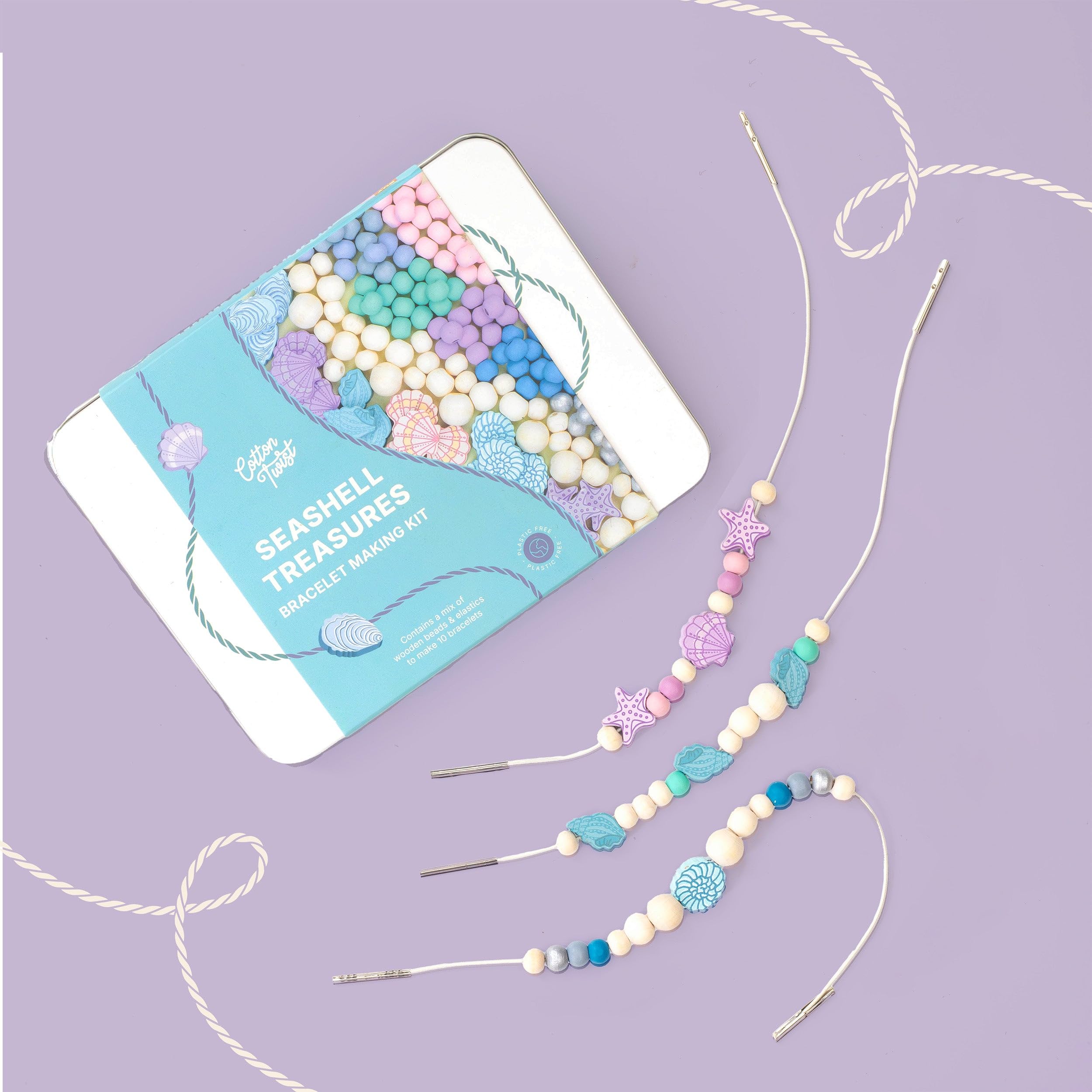 COTTON TWIST Kids Seashell Treasures Wooden Beads Bracelet Making Craft Kit
