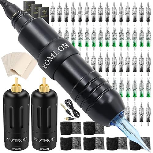 Romlon Kit de máquina inalámbrica profesional con 2 unidades, batería inalámbrica, 60 cartuchos, 10 unidades, piel falsa, 6 unidades, cinta de