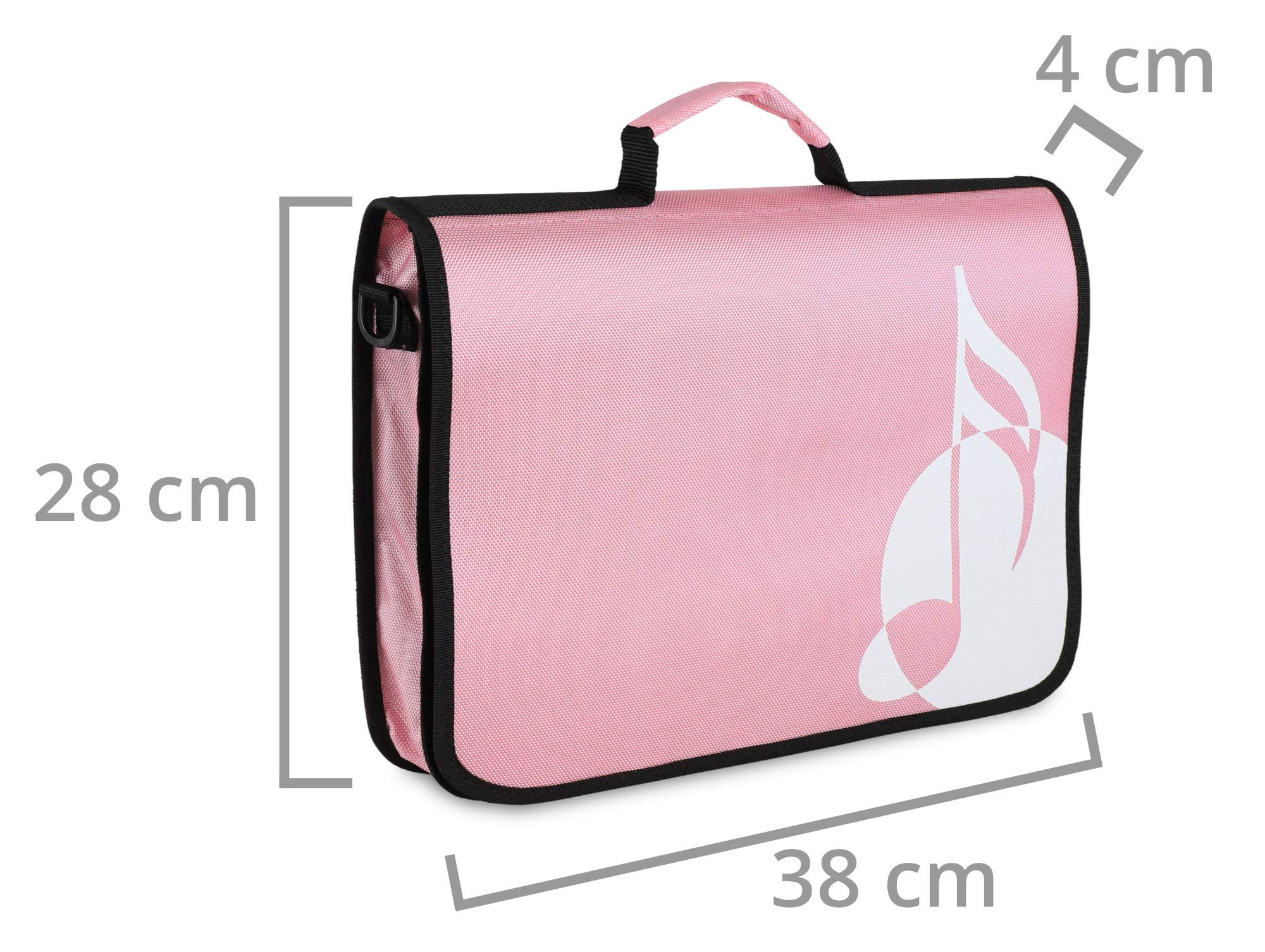 Classic Cantabile Torba na nuty - Torba na lekcje muzyki i wczesnej edukacji muzycznej - na nuty w formacie DIN i USA - Pasek na ramię - Wewnętrzne kieszenie na akcesoria - Design muzyczny - różowy
