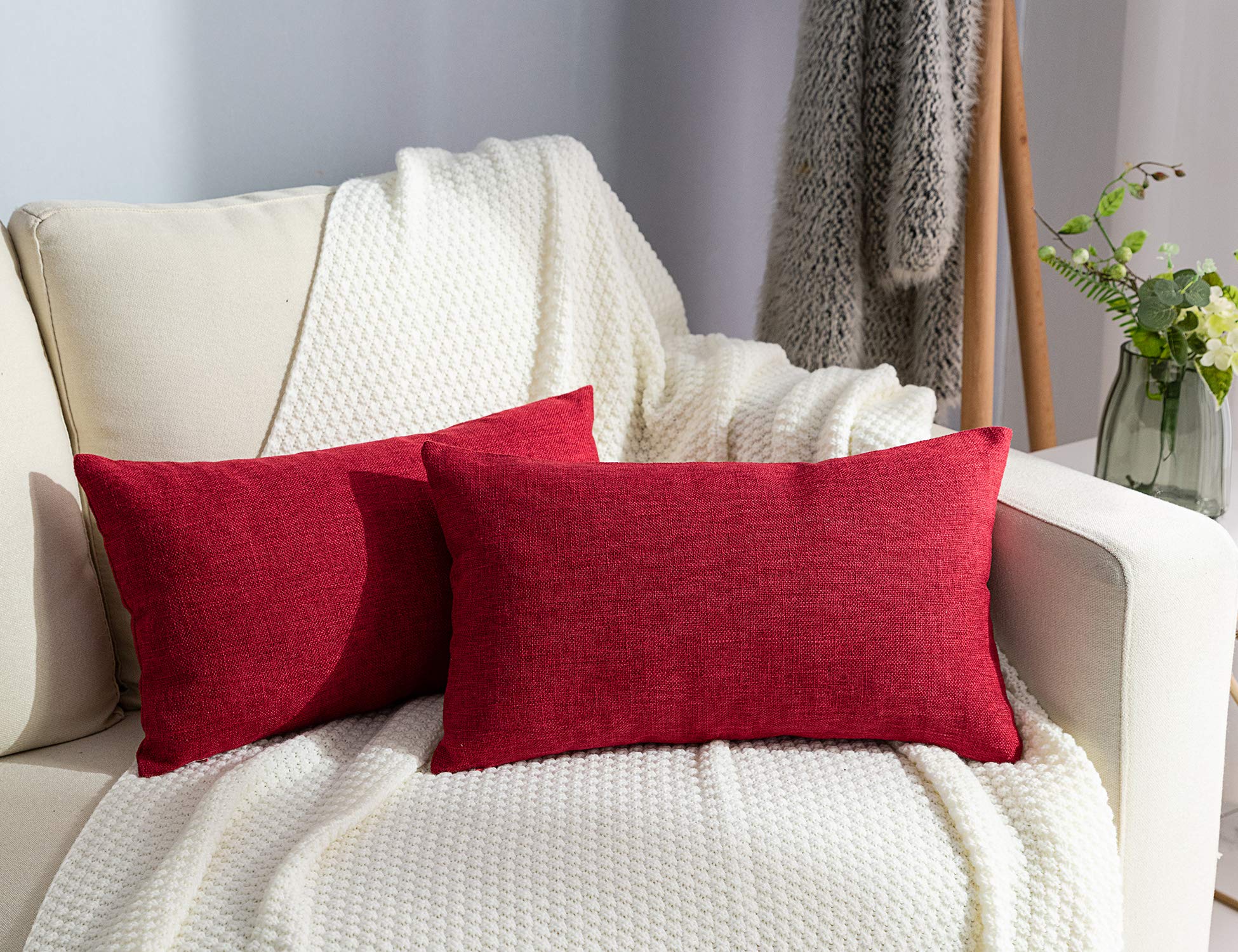 Stellhome Set di 2 federe in tela di iuta per letto divano, panca e cuscini rustici, 30 x 50 cm, blu verde