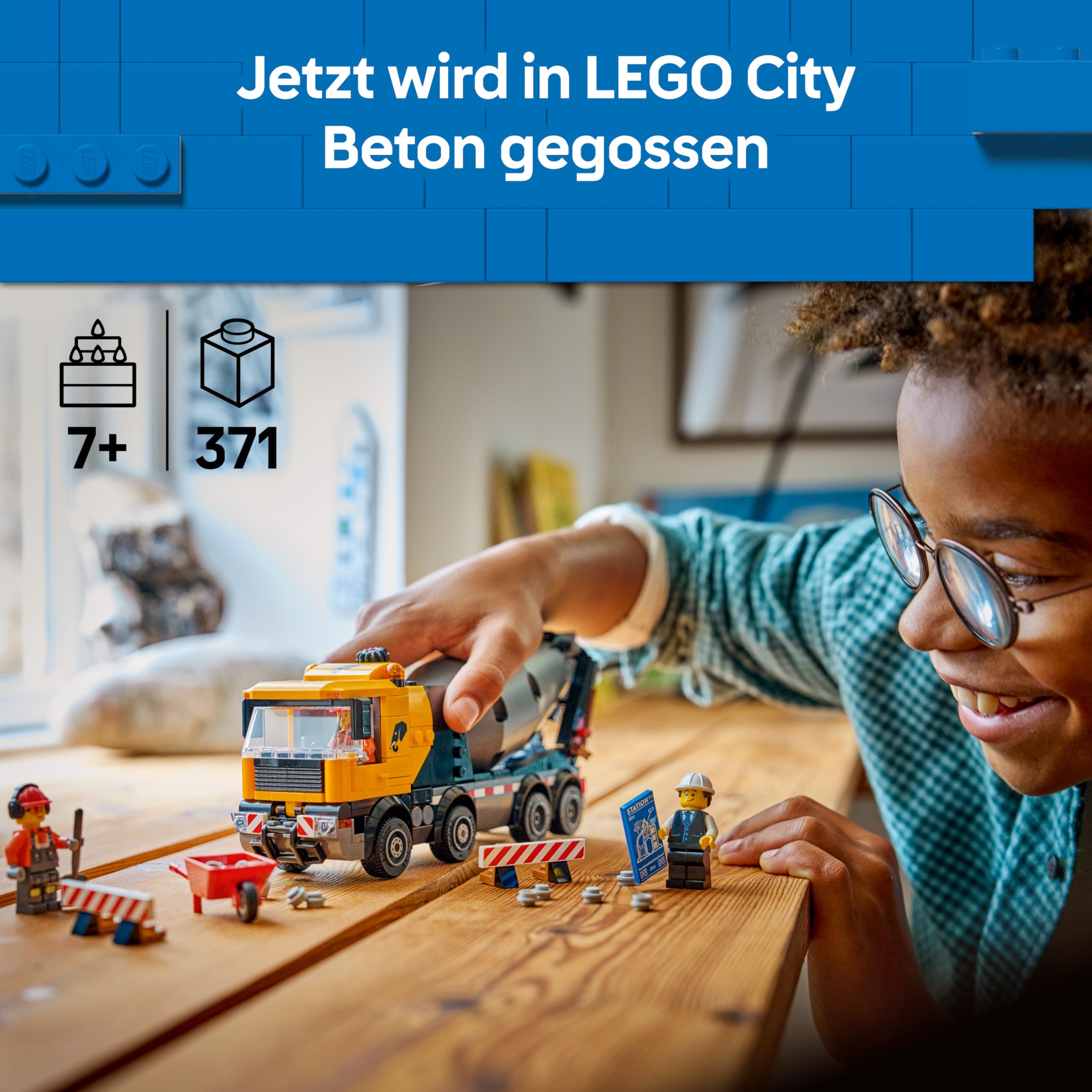 LEGO City Betonmischer - Lehrreiches Baufahrzeug Spielzeug mit 3 Minifiguren, drehbarer Trommel & Ausgießfunktion - Geburtstagsgeschenk für Jungen ab 7 Jahren - 60478