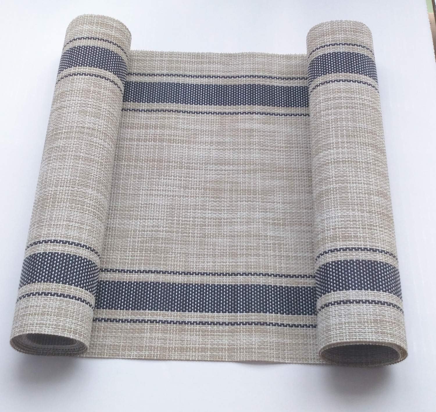 Compatible Placemats Table Runner,WANGCHAO 1 Piece 12x71 Crossweave Woven Vinyl Table Runner Easy to Clean Indoor/Outdoor Table Runner (Navy Blue Table Runner)