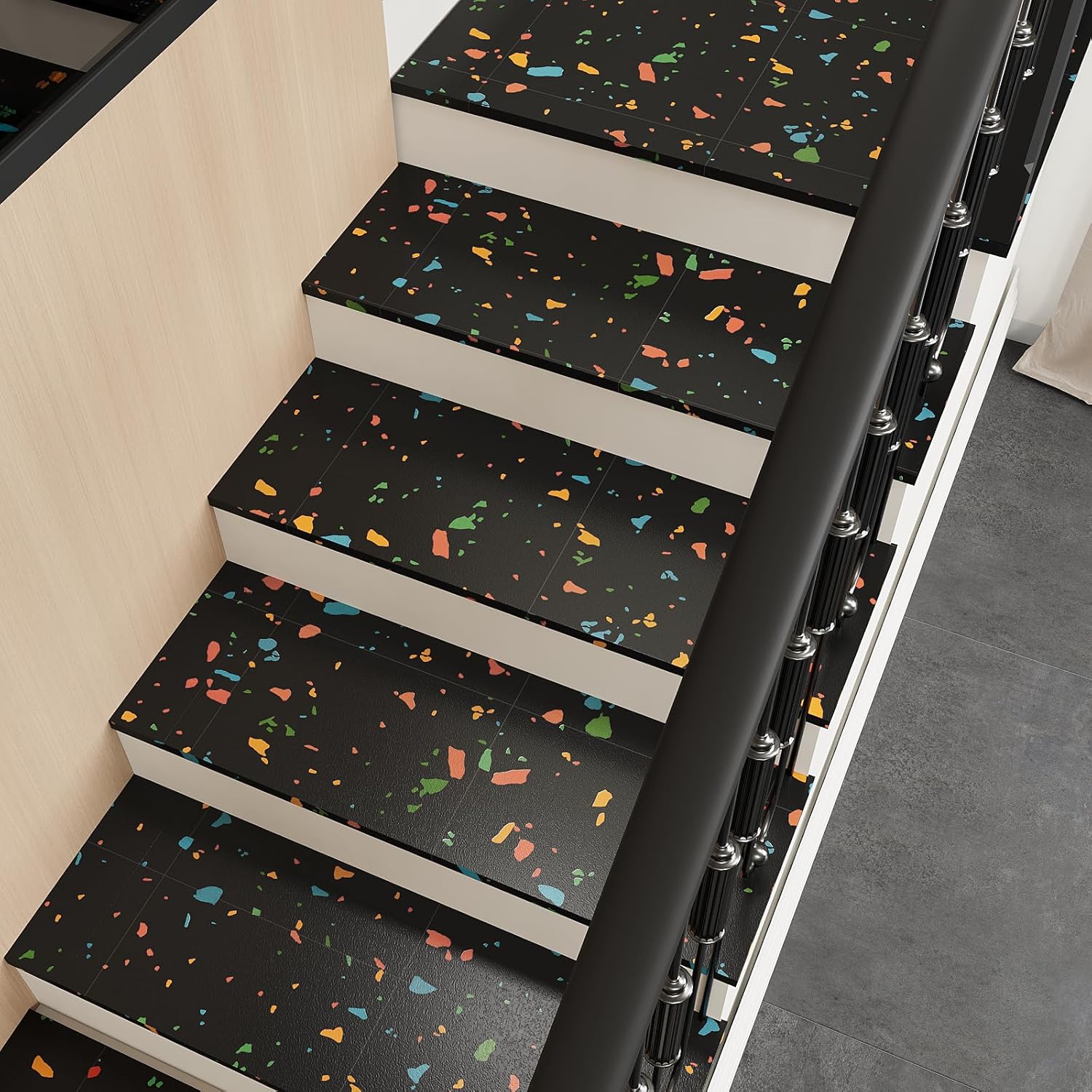 VEELIKE 24 Pack Terrazzo Peel and Stick Floor Tile Black Vinyl Floor Tiles Peel and Stick Waterproof Black Vinyl Flooring for Bathroom Kitchen RV 12''x12'' Self Adhesive Renter Friendly Floor Tile