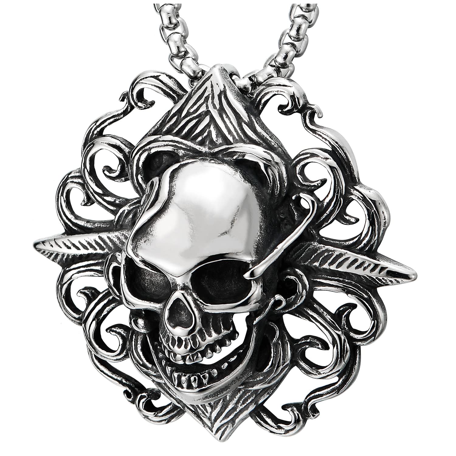 COOLSTEELANDBEYOND Stile Vintage, Ciondolo Sole Oro, Unisex Collana con