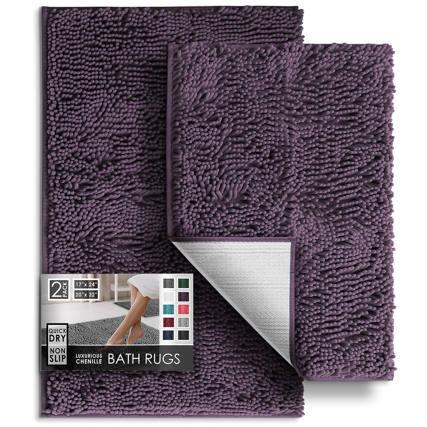 Hearth & Harbor Bathroom Rugs, Chenille Bath Mat, Machine Washable Bath Mats for Bathroom Non-Slip Backing Rubber