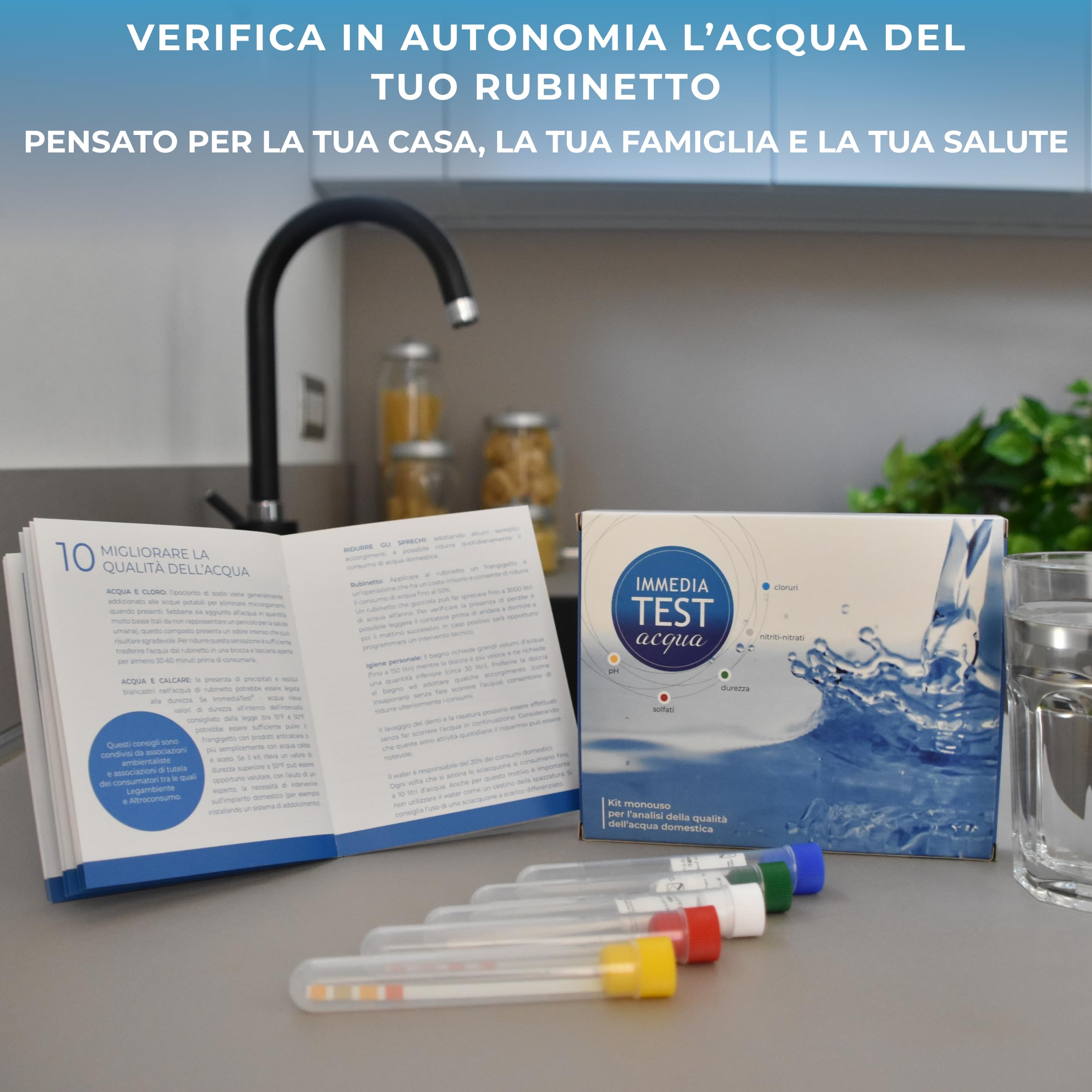 Kit fai-da-te per l'analisi della qualità dell'acqua (10 Test) - Esclusivo brevetto Universitario