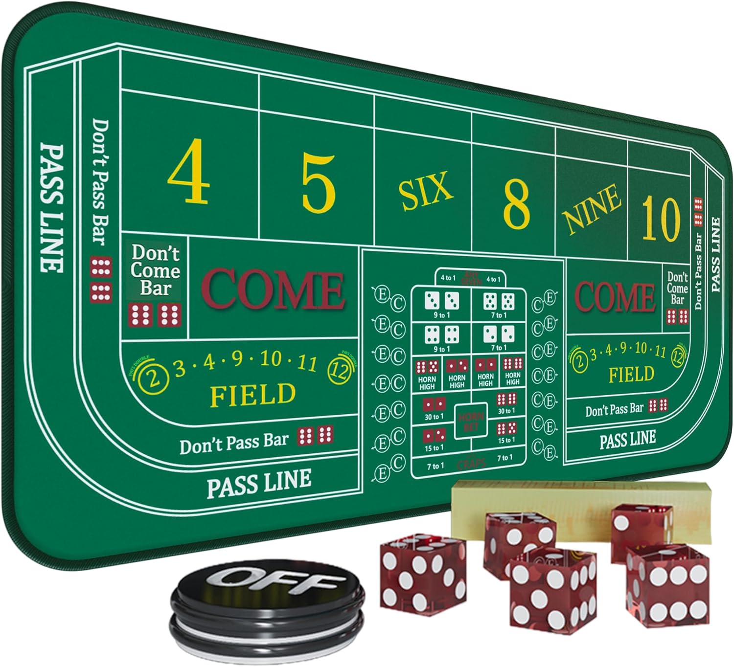 Craps Mat 70" x 35" Craps Table Top Set Craps Table Mat Craps Table Top Mat with 5 Craps Casino Craps ON/Off Poker Button Storage Bag Craps Game Layout