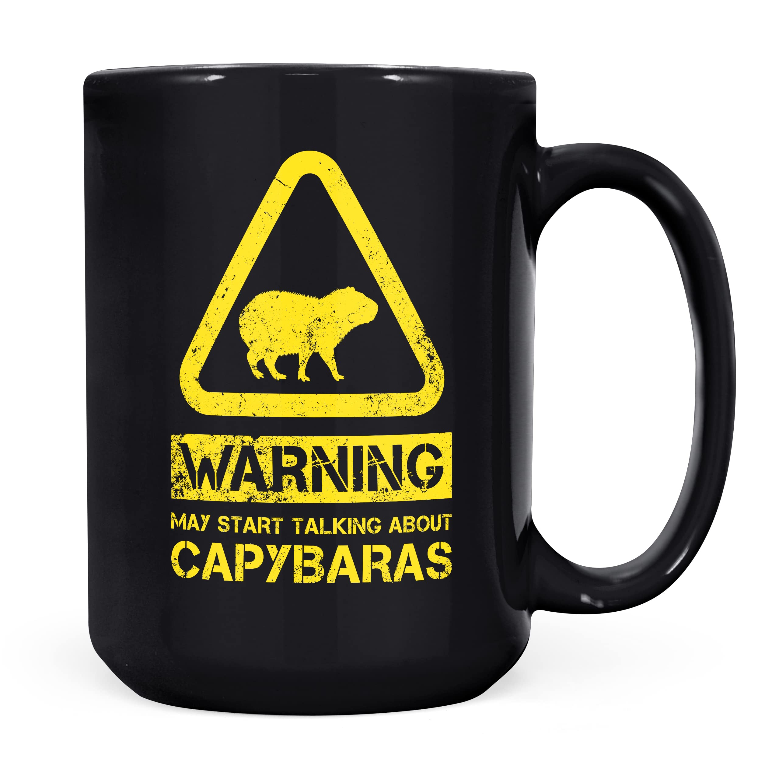 Mug Monster - Warning May Start Talking About Capybaras Funny Gift Mug - Ceramic Coffee Cup, Gift for Men or Women, Extra Large and Giant Available, 15oz Black