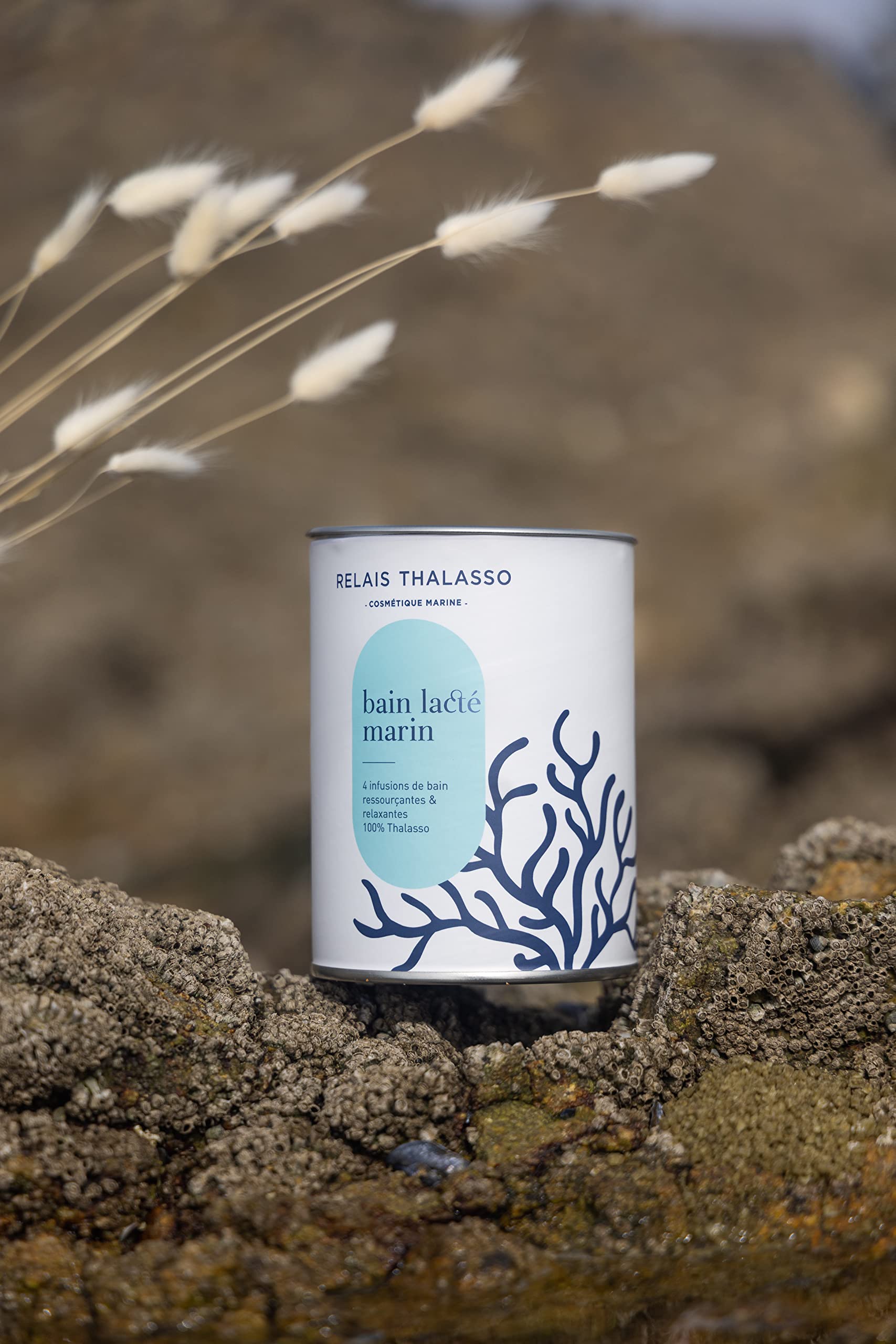Cosmétique® Bain Lacté Marin – Ressourçant et relaxant-4 sachets infusions – Eau de mer atomisée + Sucres protecteurs– Naturalité : 88%
